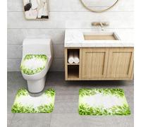 QRFASFZO Set Tappeti Bagno 3 Pezzi in Microfibra, Tappeti Assorbente Antiscivolo,Foglie, cornici in stile moderno con foglie e rami di alberi Feng Shui,Tappetini Doccia