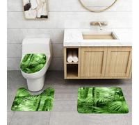 QRFASFZO Set Tappeti Bagno 3 Pezzi in Microfibra, Tappeti Assorbente Antiscivolo,Foresta pluviale tropicale verde, palme e piante esotiche nella giungla con tema artistico Zen,Tappetini Doccia