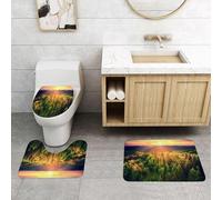QRFASFZO Set Tappeti Bagno 3 Pezzi in Microfibra, Tappeti Assorbente Antiscivolo,Fotografia del tramonto di paesaggi montani, montagne di foreste al tramonto, promozione turist,Tappetini Doccia