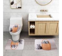 QRFASFZO Set Tappeti Bagno 3 Pezzi in Microfibra, Tappeti Assorbente Antiscivolo,Gattino, tre gatti nnici, gattini in un cesto, adorabili cuccioli, animali domestici soffici, d,Tappetini Doccia