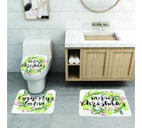 QRFASFZO Set Tappeti Bagno 3 Pezzi in Microfibra, Tappeti Assorbente Antiscivolo,Ghirlanda natalizia ad acquerello con agrifoglio e vischio Stock Vector,Tappetini Doccia