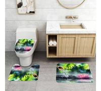 QRFASFZO Set Tappeti Bagno 3 Pezzi in Microfibra, Tappeti Assorbente Antiscivolo,giardino zen con pietre nere e ninfee rosa,Tappetini Doccia