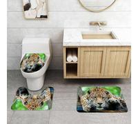 QRFASFZO Set Tappeti Bagno 3 Pezzi in Microfibra, Tappeti Assorbente Antiscivolo,Giungla, Giaguaro sudamericano, Fauna selvatica, Carnivoro, In via di estinzione, Safari felino,Tappetini Doccia
