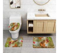 QRFASFZO Set Tappeti Bagno 3 Pezzi in Microfibra, Tappeti Assorbente Antiscivolo,Gli scoiattoli amano i lamponi sui rami, gli scoiattoli marroni si nutrono di lamponi rossi, gl,Tappetini Doccia