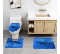 QRFASFZO Set Tappeti Bagno 3 Pezzi in Microfibra, Tappeti Assorbente Antiscivolo,Gli squali balena nuotano nell'oceano, maestosi squali balena e altre forme di vita marina, squ,Tappetini Doccia