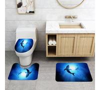 QRFASFZO Set Tappeti Bagno 3 Pezzi in Microfibra, Tappeti Assorbente Antiscivolo,Gli squali nuotano nel sole, gli squali misteriosi attraversano le razze, gli squali nella radi,Tappetini Doccia