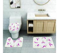 QRFASFZO Set Tappeti Bagno 3 Pezzi in Microfibra, Tappeti Assorbente Antiscivolo,Grafica di pose yoga, una serie di eleganti pose yoga raffigurate in abiti rosa brillante,Tappetini Doccia