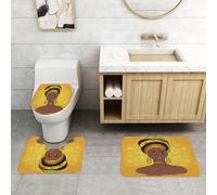 QRFASFZO Set Tappeti Bagno 3 Pezzi in Microfibra, Tappeti Assorbente Antiscivolo,Grazia africana senza tempo, donna con copricapo ornato e gioielli,Tappetini Doccia