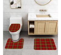 QRFASFZO Set Tappeti Bagno 3 Pezzi in Microfibra, Tappeti Assorbente Antiscivolo,Griglie quadrate, ripetute di rosso, nero e giallo per creare modelli di griglia dinamici,Tappetini Doccia