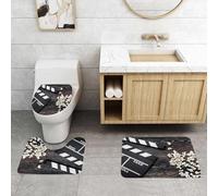QRFASFZO Set Tappeti Bagno 3 Pezzi in Microfibra, Tappeti Assorbente Antiscivolo,Guardando il film. Ciak e popcorn su un tavolo di legno.,Tappetini Doccia