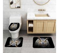 QRFASFZO Set Tappeti Bagno 3 Pezzi in Microfibra, Tappeti Assorbente Antiscivolo,Gufo che guarda da vicino i suoi grandi occhi uscire dall'oscurità,Tappetini Doccia