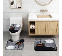 QRFASFZO Set Tappeti Bagno 3 Pezzi in Microfibra, Tappeti Assorbente Antiscivolo,Halloween vintage, casta asimmetrica a tema Halloween con pipistrelli e fantasmi spaventosi, lu,Tappetini Doccia