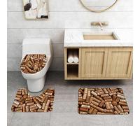 QRFASFZO Set Tappeti Bagno 3 Pezzi in Microfibra, Tappeti Assorbente Antiscivolo,I tappi di sughero, vari tipi di tappi con impronte, raccontano storie di vini e regioni divers,Tappetini Doccia
