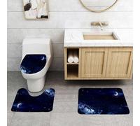 QRFASFZO Set Tappeti Bagno 3 Pezzi in Microfibra, Tappeti Assorbente Antiscivolo,Il cielo scuro è illuminato dalla luna e da innumerevoli stelle, e le nuvole scure aggiungono d,Tappetini Doccia