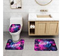 QRFASFZO Set Tappeti Bagno 3 Pezzi in Microfibra, Tappeti Assorbente Antiscivolo,Il cielo stellato rosa e blu si mostra vividamente, splendendo di stelle nell'universo infinito,Tappetini Doccia