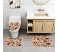 QRFASFZO Set Tappeti Bagno 3 Pezzi in Microfibra, Tappeti Assorbente Antiscivolo,Il design culturale giapponese, i complessi motivi ripetitivi mostrano personaggi, draghi, bamb,Tappetini Doccia