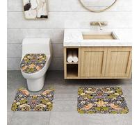 QRFASFZO Set Tappeti Bagno 3 Pezzi in Microfibra, Tappeti Assorbente Antiscivolo,Il famoso modello Strawberry Thief di William Morris (1883).,Tappetini Doccia