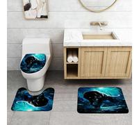 QRFASFZO Set Tappeti Bagno 3 Pezzi in Microfibra, Tappeti Assorbente Antiscivolo,Il lupo solitario al chiaro di luna,Tappetini Doccia