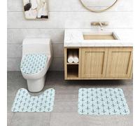 QRFASFZO Set Tappeti Bagno 3 Pezzi in Microfibra, Tappeti Assorbente Antiscivolo,Il motivo a strisce e linee tratteggiate mostra blu scuro uniformi nel design,Tappetini Doccia