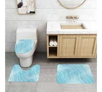 QRFASFZO Set Tappeti Bagno 3 Pezzi in Microfibra, Tappeti Assorbente Antiscivolo,Il motivo delle linee curve delle onde in un tema blu, in uno stile astratto, crea un motivo di,Tappetini Doccia