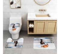 QRFASFZO Set Tappeti Bagno 3 Pezzi in Microfibra, Tappeti Assorbente Antiscivolo,Il pony gallese e il cane border collie giocano in inverno,Tappetini Doccia