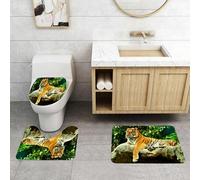 QRFASFZO Set Tappeti Bagno 3 Pezzi in Microfibra, Tappeti Assorbente Antiscivolo,Il re tigre riposa, la tigre si rilassa sulle rocce, la tigre riposa nella selvaggia,Tappetini Doccia