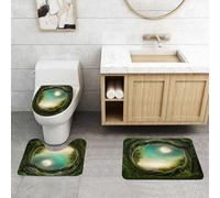 QRFASFZO Set Tappeti Bagno 3 Pezzi in Microfibra, Tappeti Assorbente Antiscivolo,Il sentiero segreto nella foresta al chiaro di luna, Foresta misteriosa e regno illuminato dall,Tappetini Doccia