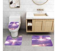 QRFASFZO Set Tappeti Bagno 3 Pezzi in Microfibra, Tappeti Assorbente Antiscivolo,Il sole rompe le nuvole, dipinge il cielo con ombre viola e crea una scena pacifica,Tappetini Doccia