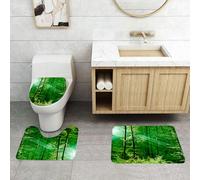 QRFASFZO Set Tappeti Bagno 3 Pezzi in Microfibra, Tappeti Assorbente Antiscivolo,Il sole splende attraverso la rigogliosa volta ed emette una luce soffusa sui boschi verdi,Tappetini Doccia
