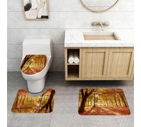 QRFASFZO Set Tappeti Bagno 3 Pezzi in Microfibra, Tappeti Assorbente Antiscivolo,Il suolo del bosco è ricoperto di foglie autunnali color arancione brillante e la luce del sole,Tappetini Doccia
