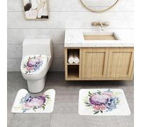 QRFASFZO Set Tappeti Bagno 3 Pezzi in Microfibra, Tappeti Assorbente Antiscivolo,il teschio è circondato da fiori e foglie, opera d'arte di teschi, povertà, blu e giallo, un ma,Tappetini Doccia