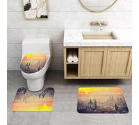 QRFASFZO Set Tappeti Bagno 3 Pezzi in Microfibra, Tappeti Assorbente Antiscivolo,Il tramonto di Praga, un tramonto affascinante, illumina l'affascinante skyline di Praga,Tappetini Doccia