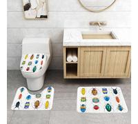 QRFASFZO Set Tappeti Bagno 3 Pezzi in Microfibra, Tappeti Assorbente Antiscivolo,illustrazione ad acquerello di un insieme di coleotteri di tti isolati,Tappetini Doccia