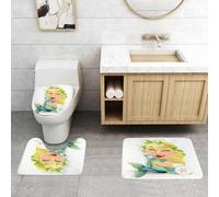 QRFASFZO Set Tappeti Bagno 3 Pezzi in Microfibra, Tappeti Assorbente Antiscivolo,Illustrazione dei Pesci: una ragazza sorridente con una corona di foglie abbraccia un pesce ver,Tappetini Doccia