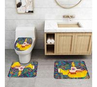 QRFASFZO Set Tappeti Bagno 3 Pezzi in Microfibra, Tappeti Assorbente Antiscivolo,Illustrazione della band rock dei Beatles, Yellow Submarine,Tappetini Doccia