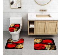 QRFASFZO Set Tappeti Bagno 3 Pezzi in Microfibra, Tappeti Assorbente Antiscivolo,illustrazione di giaguaro e rose, pittura, p,Tappetini Doccia