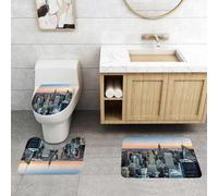 QRFASFZO Set Tappeti Bagno 3 Pezzi in Microfibra, Tappeti Assorbente Antiscivolo,Immagine a tema New York City Wall Art Rose Quartz Manhattan Skyline Tramo,Tappetini Doccia