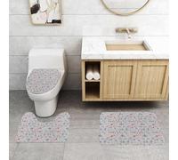 QRFASFZO Set Tappeti Bagno 3 Pezzi in Microfibra, Tappeti Assorbente Antiscivolo,Immagine a tema Parigi, Francia con cani con bandiera francese e croissant della Torre Eiffel,Tappetini Doccia