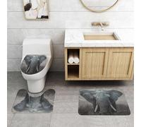 QRFASFZO Set Tappeti Bagno 3 Pezzi in Microfibra, Tappeti Assorbente Antiscivolo,Immagine in bianco e nero in stile vintage di un elefante africano nel Parco Nazionale del Tara,Tappetini Doccia