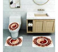QRFASFZO Set Tappeti Bagno 3 Pezzi in Microfibra, Tappeti Assorbente Antiscivolo,Insieme culturale Ying Yang, simbolo culturale tradizionale asiatico,Tappetini Doccia