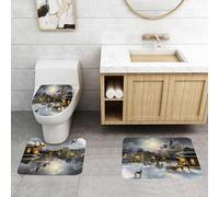 QRFASFZO Set Tappeti Bagno 3 Pezzi in Microfibra, Tappeti Assorbente Antiscivolo,Insieme di campagna, paesaggio invernale di una città occidentale,Tappetini Doccia