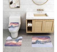 QRFASFZO Set Tappeti Bagno 3 Pezzi in Microfibra, Tappeti Assorbente Antiscivolo,Inverno, alba nel paesaggio invernale innevato,Tappetini Doccia