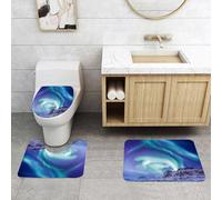 QRFASFZO Set Tappeti Bagno 3 Pezzi in Microfibra, Tappeti Assorbente Antiscivolo,Inverno, Aurora Boreale in Islanda Fenomeni Naturali Ambiente Decorativo del Nord,Tappetini Doccia