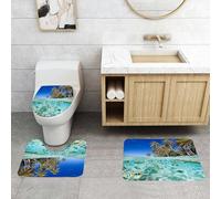 QRFASFZO Set Tappeti Bagno 3 Pezzi in Microfibra, Tappeti Assorbente Antiscivolo,Isola tropicale ed esotica sopra e sotto l'acqua, costa incontaminata e panoramica, polinesiana,Tappetini Doccia