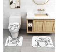 QRFASFZO Set Tappeti Bagno 3 Pezzi in Microfibra, Tappeti Assorbente Antiscivolo,Kit di batteria musicale scalabile Rock Jazz Roll Cymbal Design,Tappetini Doccia