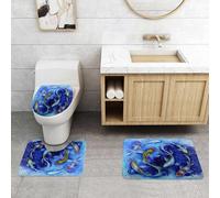 QRFASFZO Set Tappeti Bagno 3 Pezzi in Microfibra, Tappeti Assorbente Antiscivolo,Koi art, un bellissimo gruppo di koi decorato con ombre di oro, bianco e arancione,Tappetini Doccia