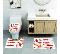 QRFASFZO Set Tappeti Bagno 3 Pezzi in Microfibra, Tappeti Assorbente Antiscivolo,Koi. Nishikigoi o carpa broccata, pesci colorati asiatici giapponesi isolati.,Tappetini Doccia