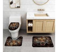 QRFASFZO Set Tappeti Bagno 3 Pezzi in Microfibra, Tappeti Assorbente Antiscivolo,La feroce tigre libera il suo potere primitivo, Tigre maestosa che ruggisce, Il volto feroce di,Tappetini Doccia