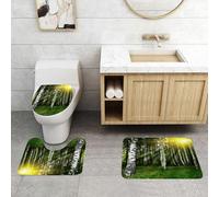 QRFASFZO Set Tappeti Bagno 3 Pezzi in Microfibra, Tappeti Assorbente Antiscivolo,La maestosa foresta di betulle è illuminata dal caldo sole, paesaggio naturale,Tappetini Doccia