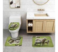 QRFASFZO Set Tappeti Bagno 3 Pezzi in Microfibra, Tappeti Assorbente Antiscivolo,La pecora madre e il suo agnello al pascolo, Pecore sul prato, Agnellini carini e le loro madri,Tappetini Doccia